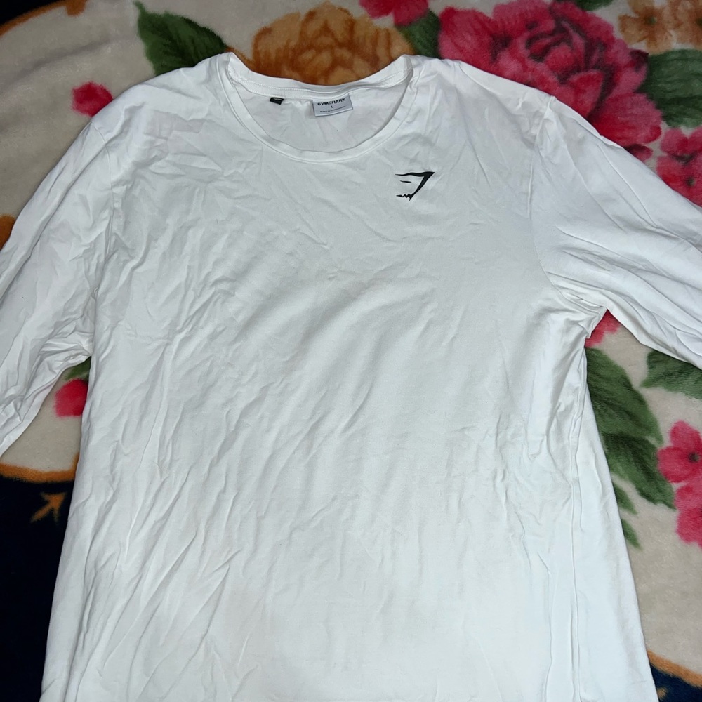Mens gym shark long sleeve shirt white size large